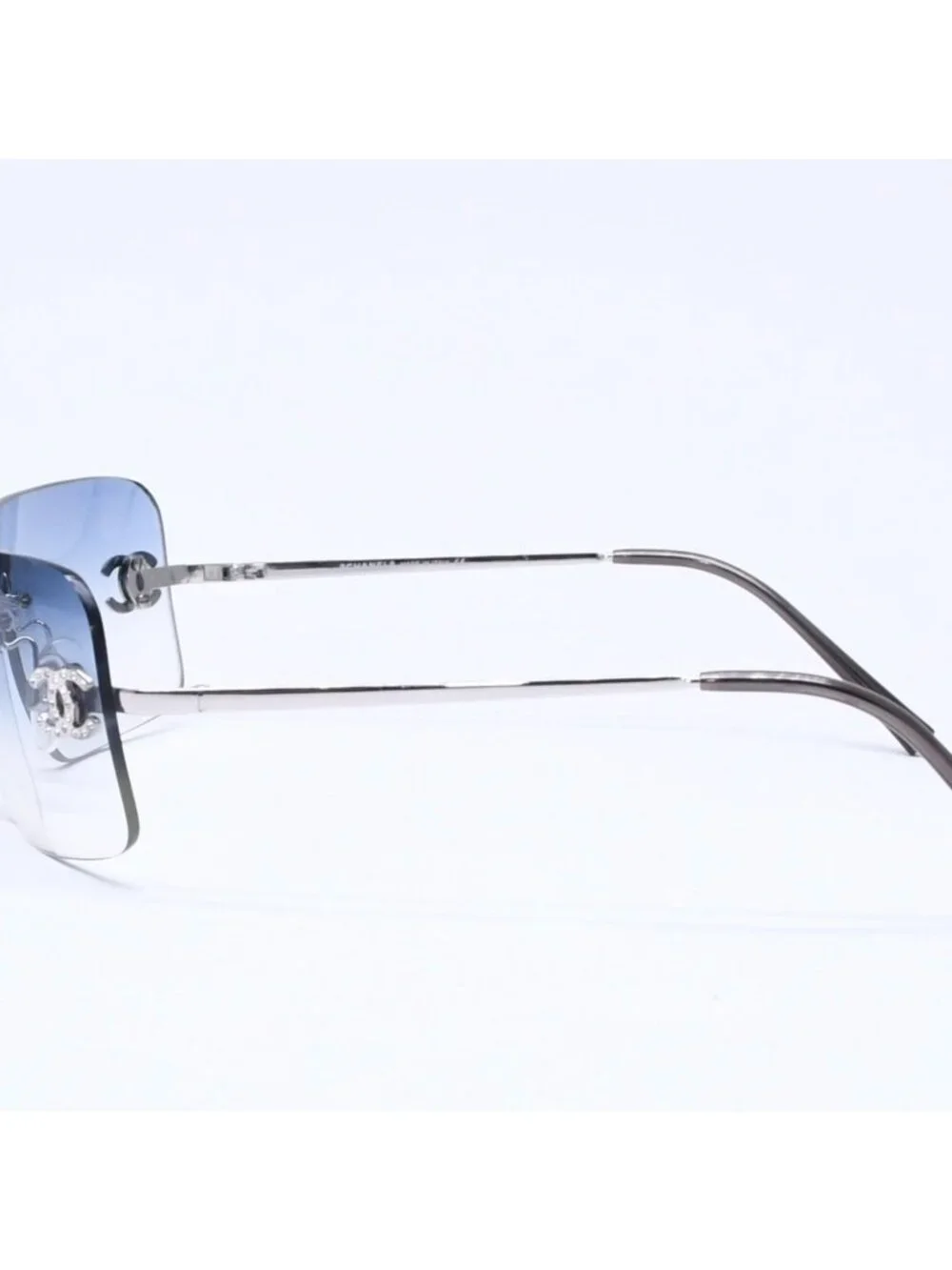 Chanel Rimless Sunglasses Rhinestone CC Logo Eyewear